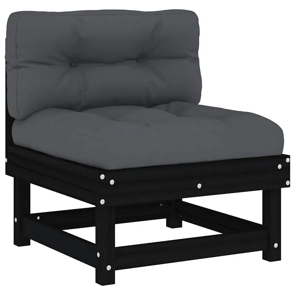 Outdoor Middle Sofas with Cushions 2pcs Black Solid Wood Pine Sectional Modular
