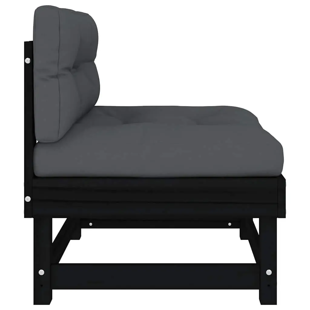 Outdoor Middle Sofas with Cushions 2pcs Black Solid Wood Pine Sectional Modular