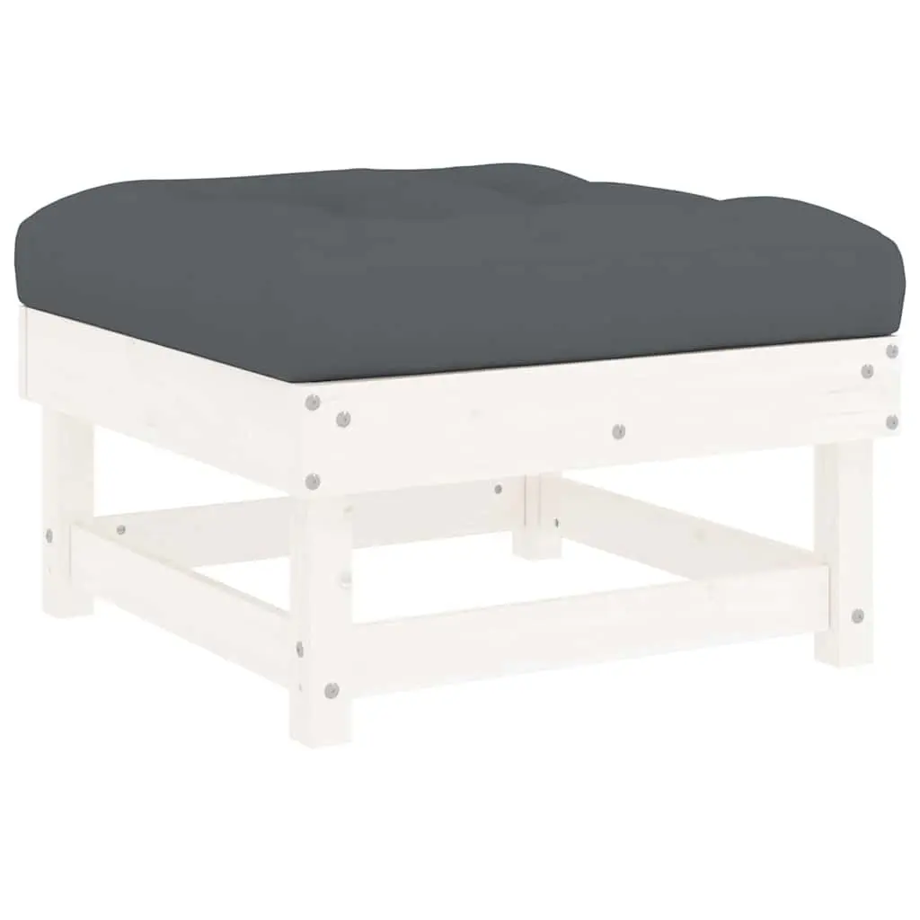 Outdoor Garden Footstools with Cushions Solid Wood Pine White Patio Seating