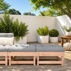 Comfortable Wooden Garden Footstools with Cushions 2pc Set