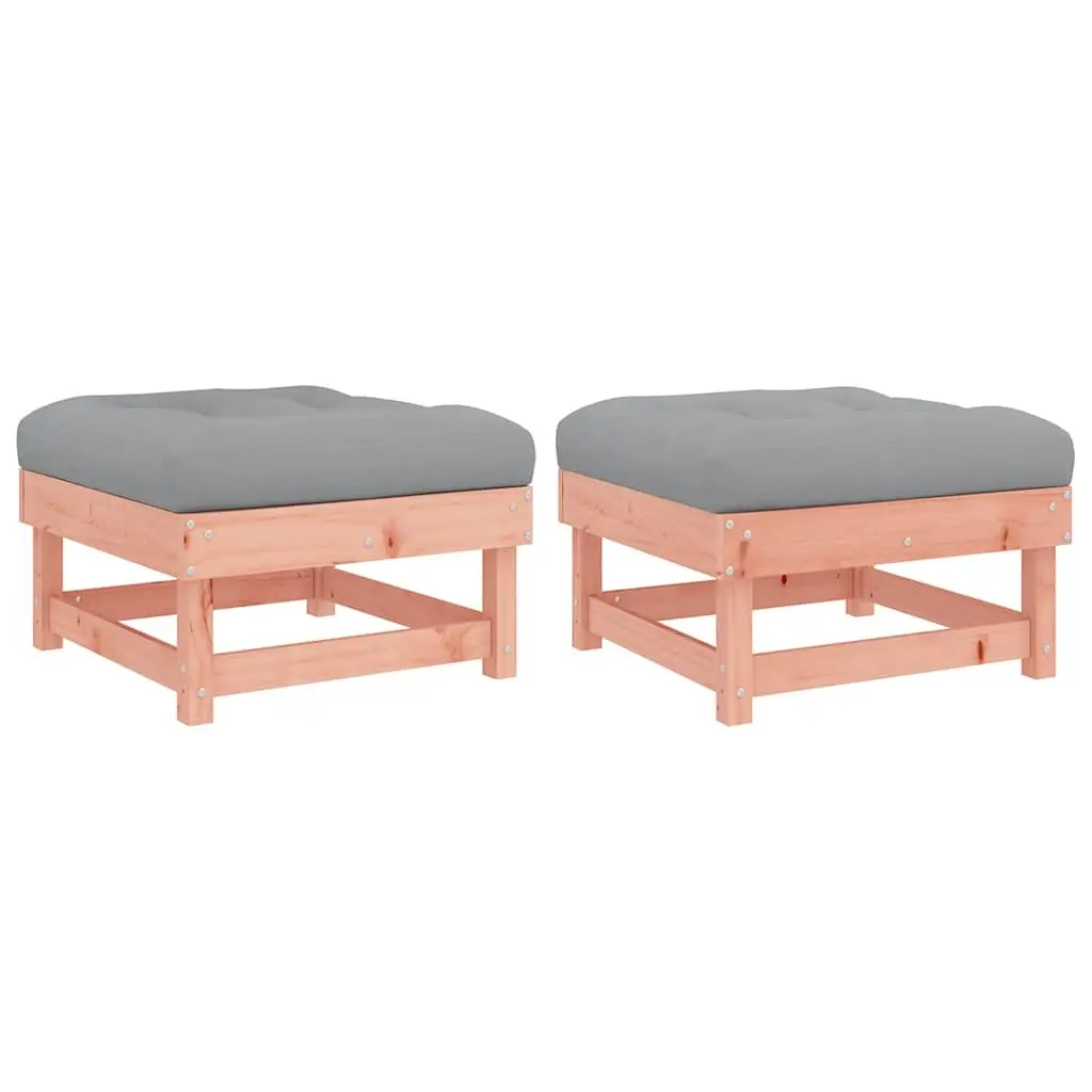 Garden Footstools Wooden Outdoor Furniture with Cushions 2 Piece Set for Patios and Gardens Brown