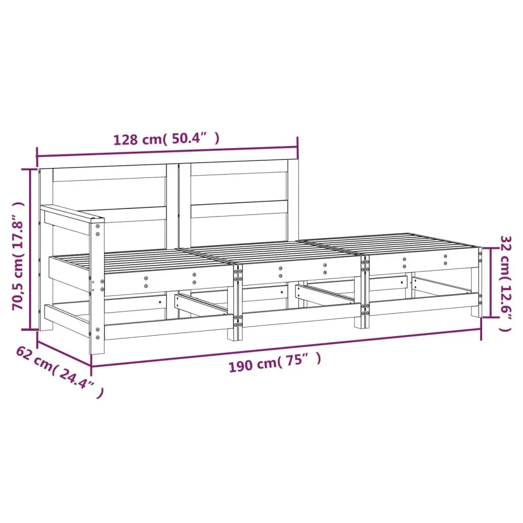 3-Piece Solid Wood Lounge Set for Outdoor Spaces