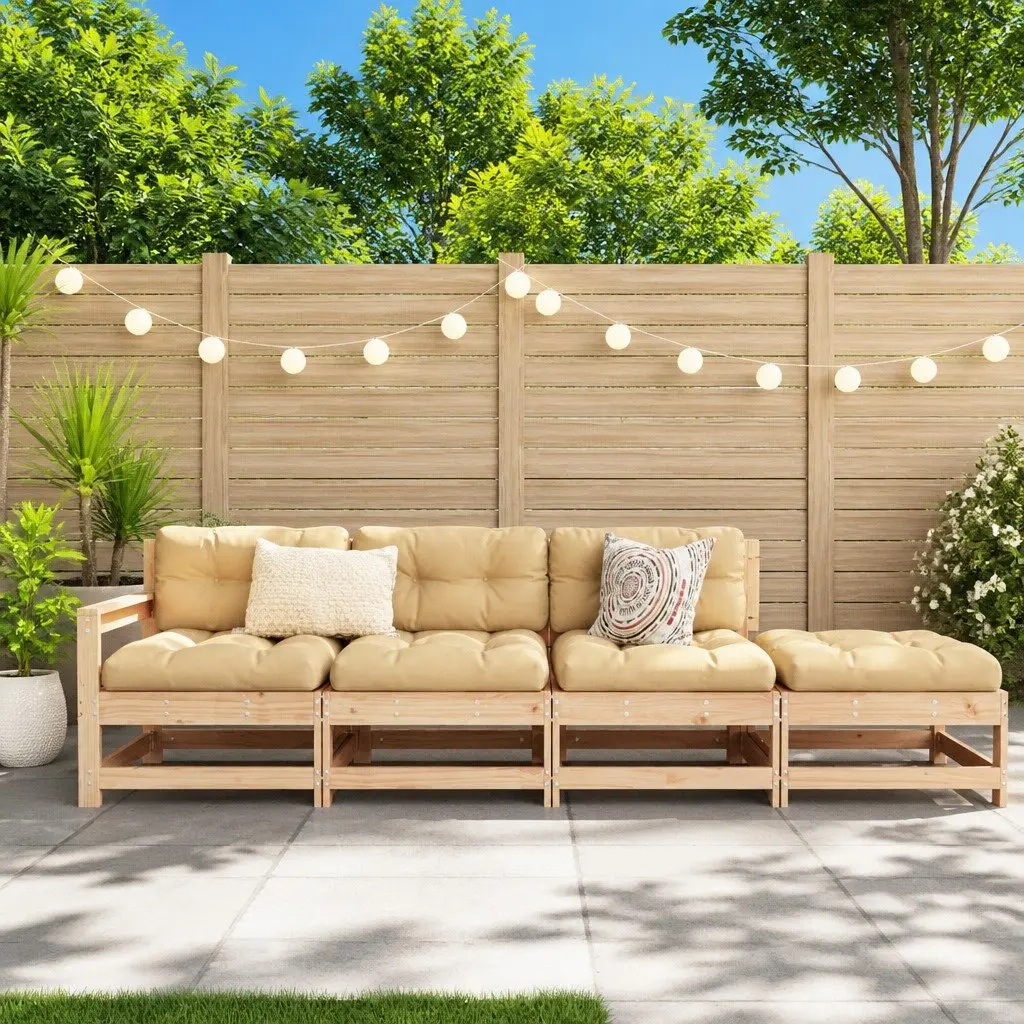 Garden Lounge Set Outdoor Sectional Sofa 4 Piece Solid Pine Wood Brown