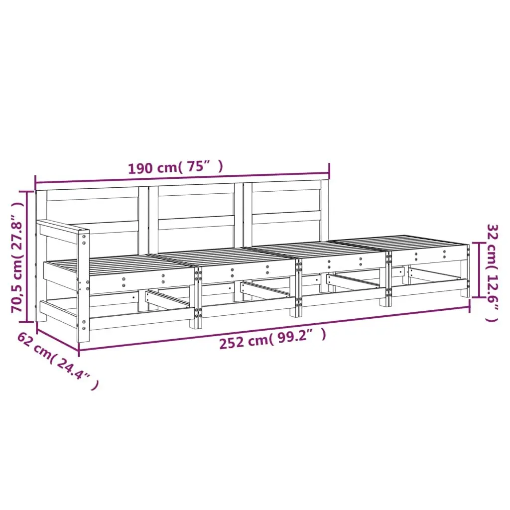 Garden Lounge Set Outdoor Sectional Sofa 4 Piece Solid Pine Wood Brown
