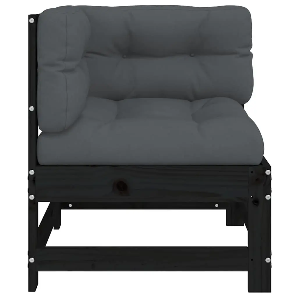 Corner Sofa with Cushions Black Solid Wood Pine Outdoor Patio Garden Sectional