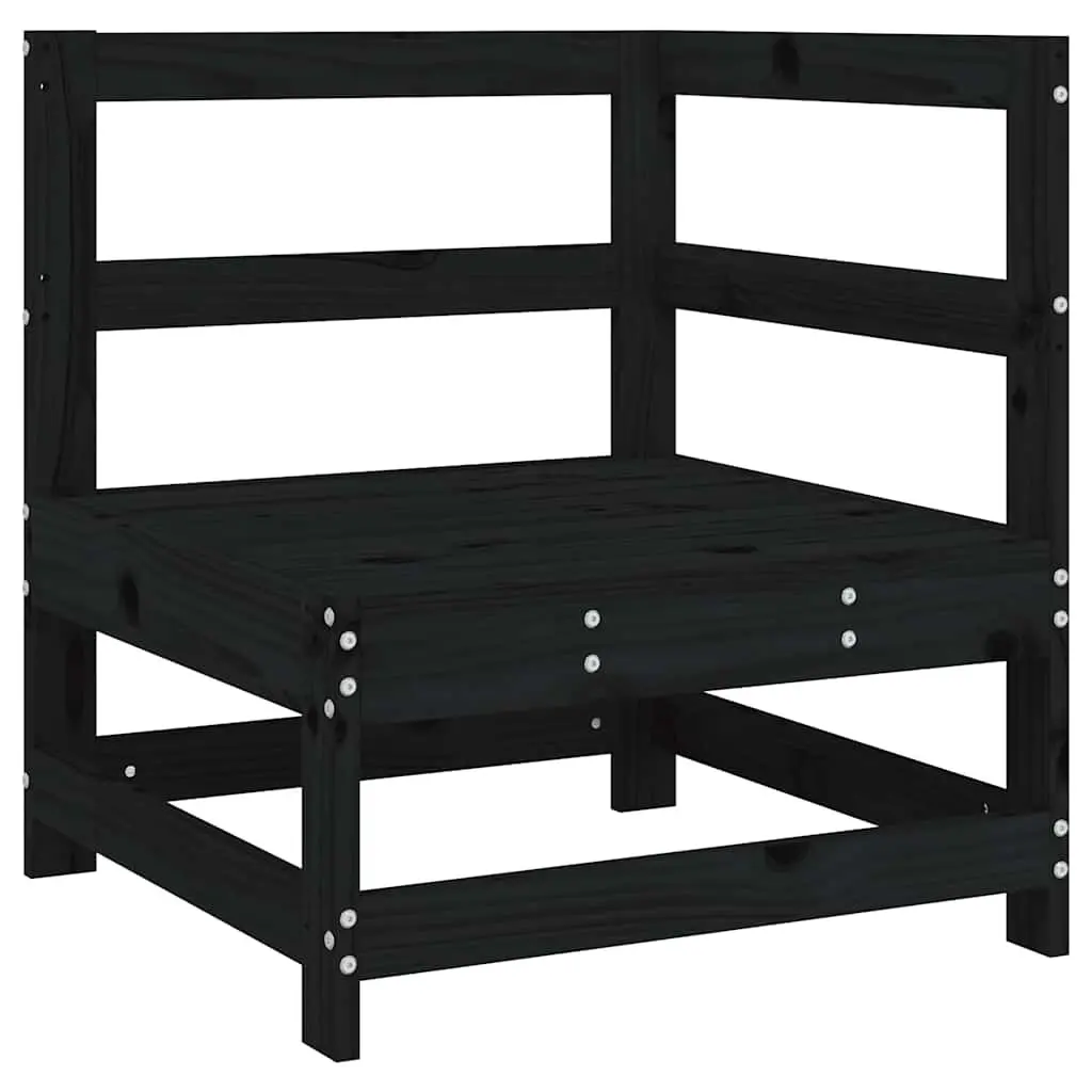 Corner Sofa with Cushions Black Solid Wood Pine Outdoor Patio Garden Sectional