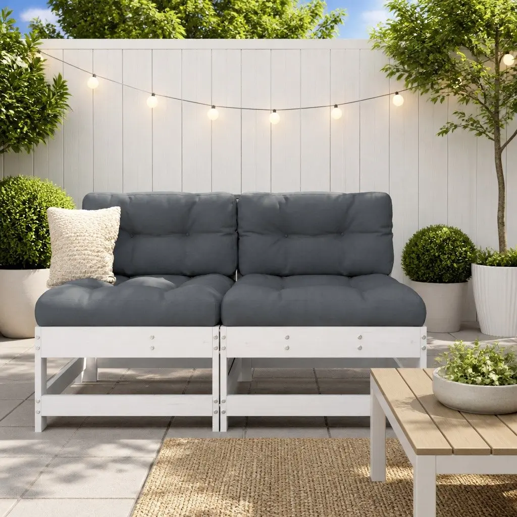 Middle Sectional Sofa Unit Cushions White Solid Pine Wood Garden Patio