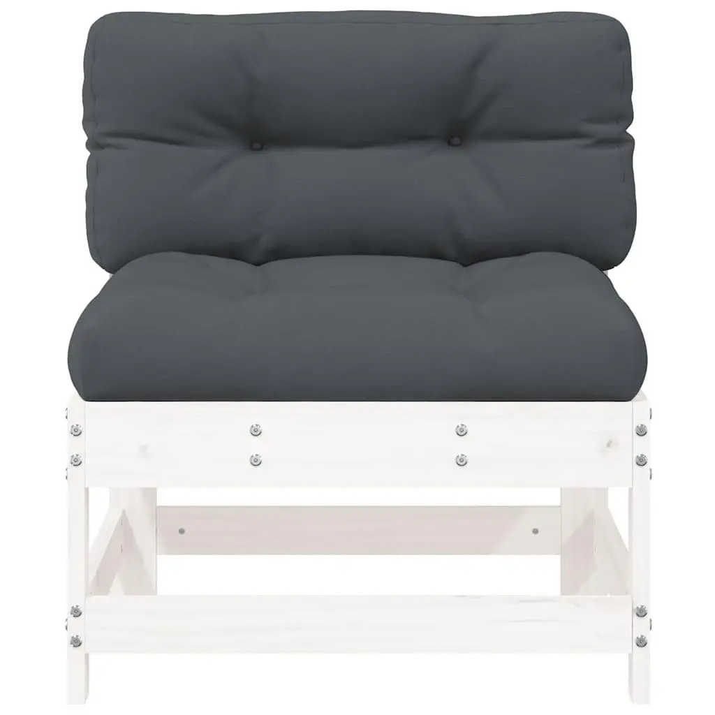 Middle Sectional Sofa Unit Cushions White Solid Pine Wood Garden Patio
