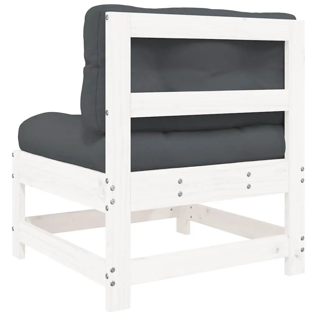 Middle Sectional Sofa Unit Cushions White Solid Pine Wood Garden Patio