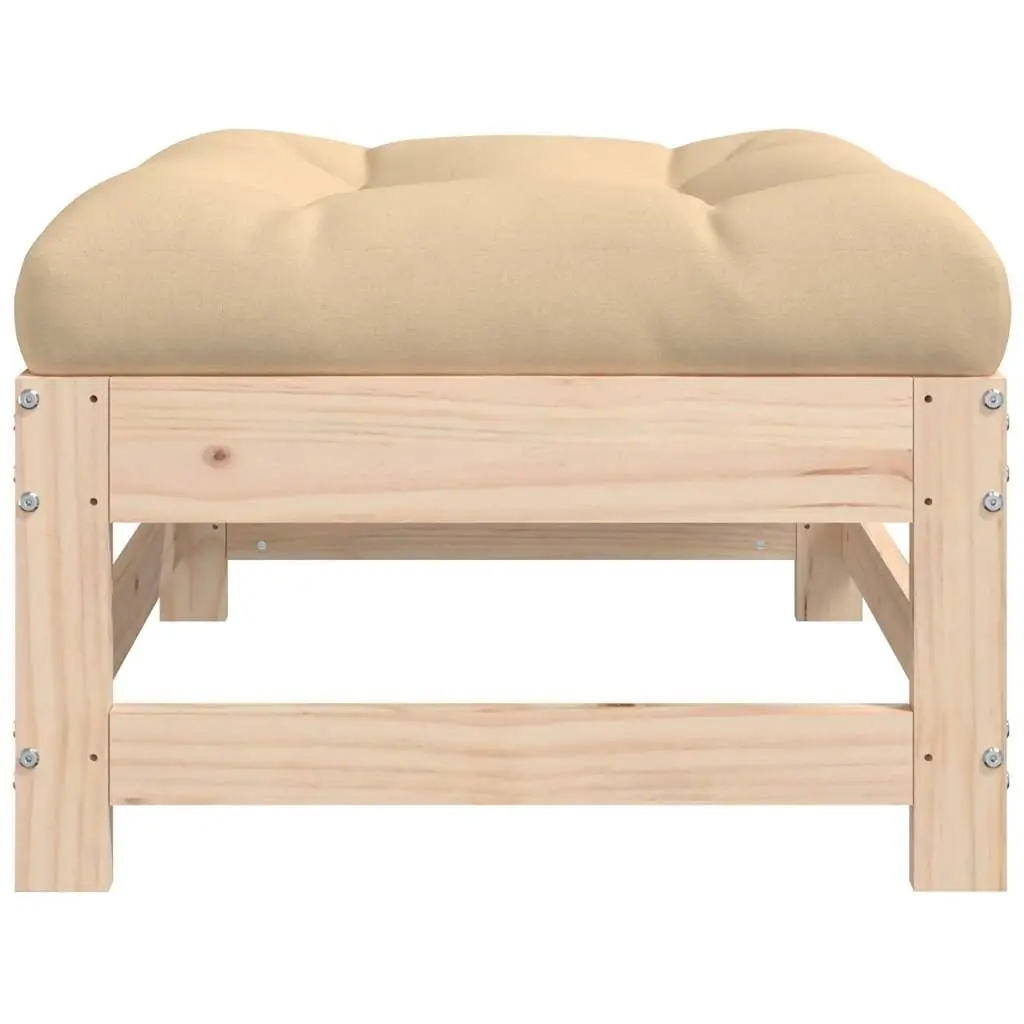 Garden Footstool with Cushion Slatted Design Solid Wood Pine Outdoor Patio