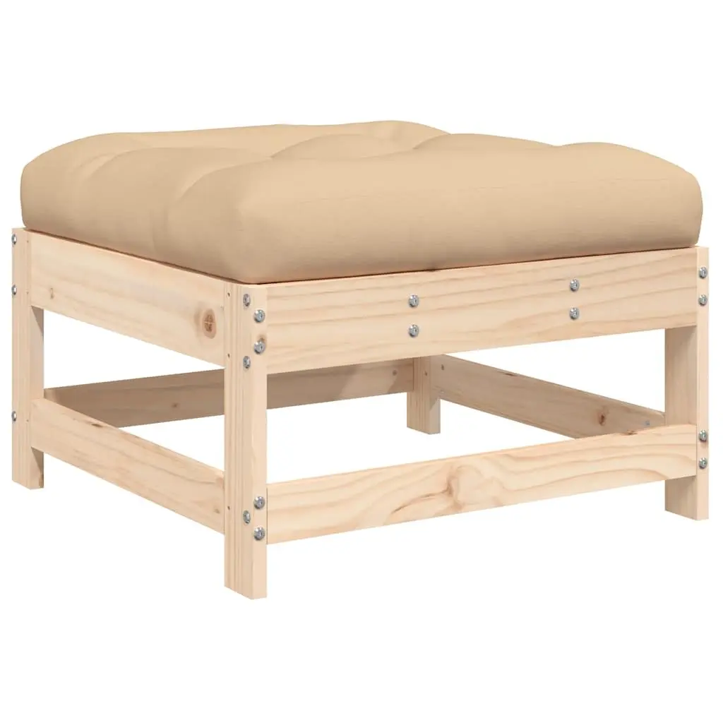 Garden Footstool with Cushion Slatted Design Solid Wood Pine Outdoor Patio