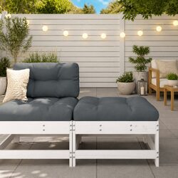 Comfortable and Reliable White Slatted Footstool with Cushion