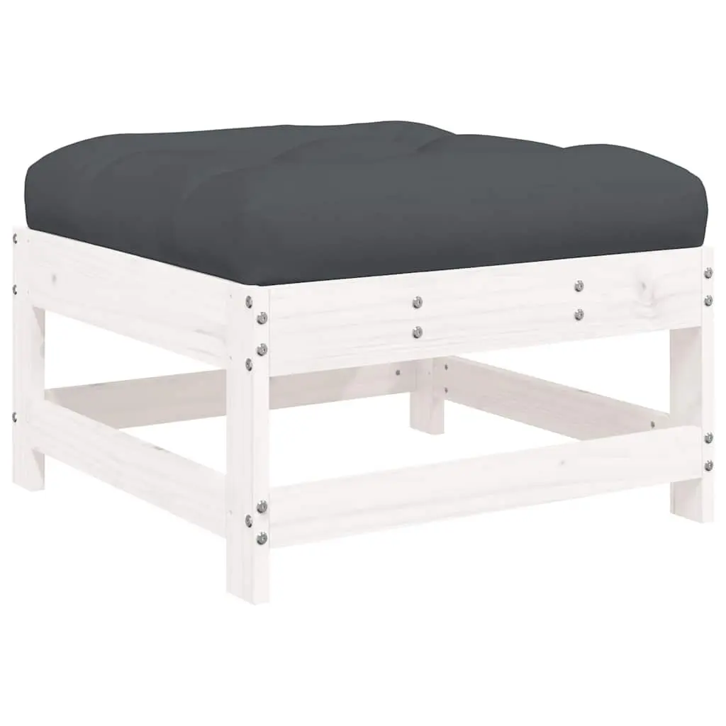 White Slatted Footstool with Cushion