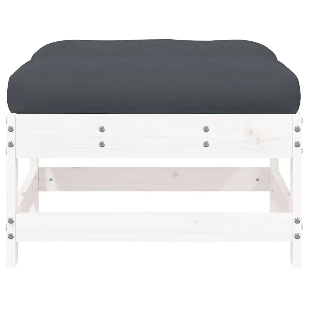 White Slatted Footstool with Cushion