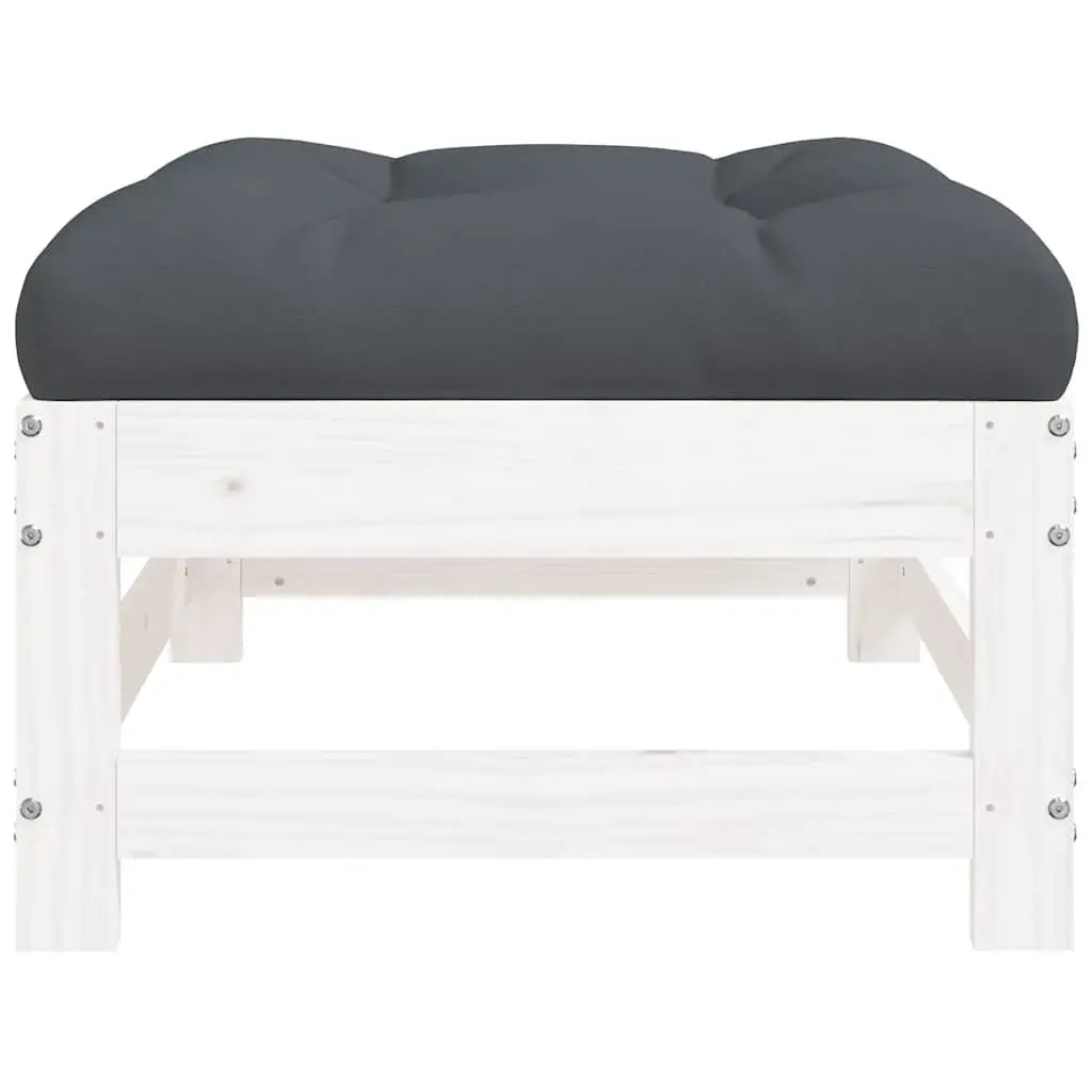 White Slatted Footstool with Cushion