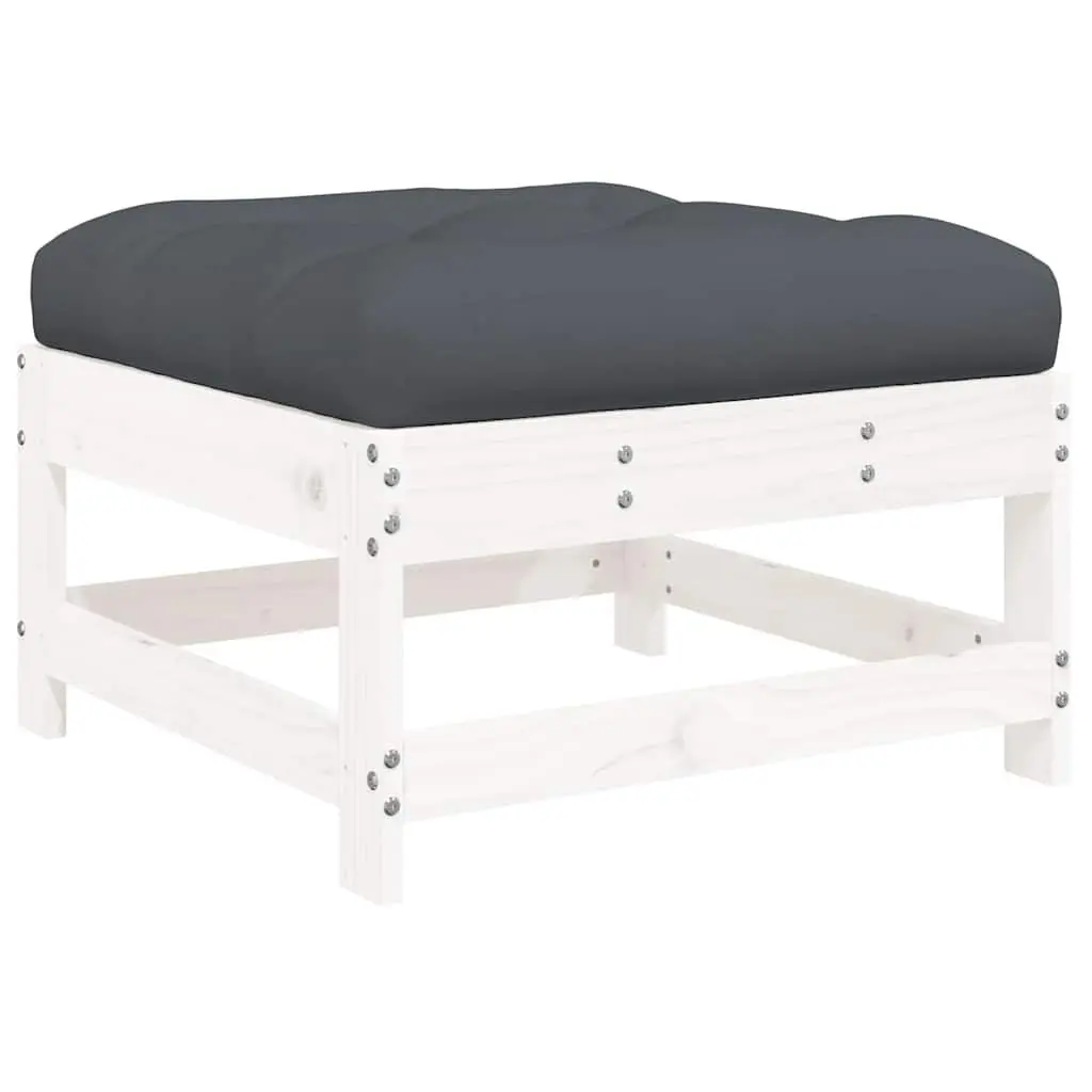 White Slatted Footstool with Cushion