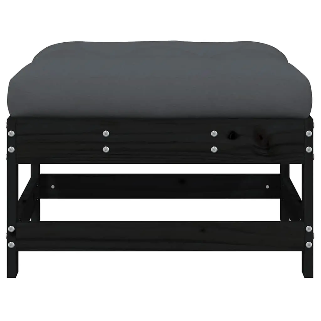 Garden Footstool with Cushion Black Solid Wood Pine Outdoor Seating Patio
