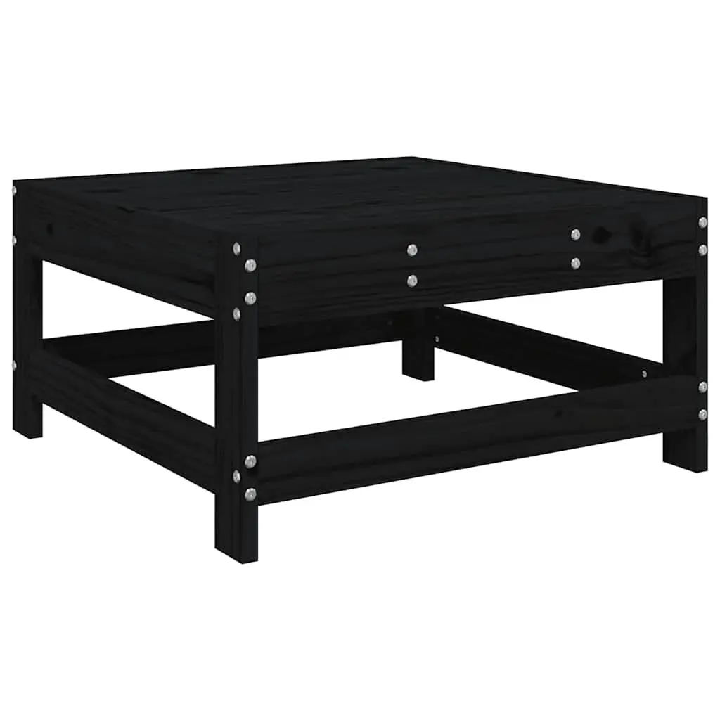 Garden Footstool with Cushion Black Solid Wood Pine Outdoor Seating Patio