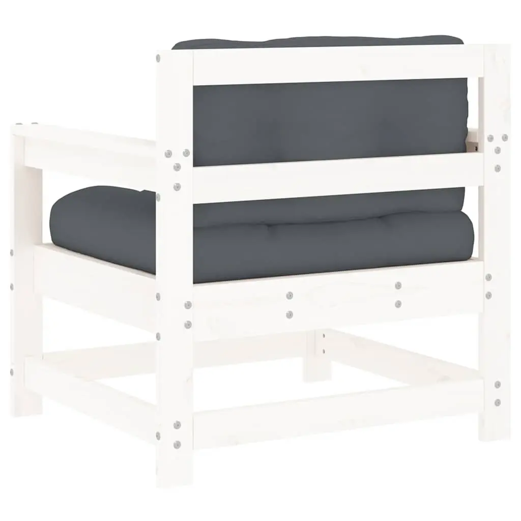 Garden Chairs with Cushions 2 pcs White Wood Patio Outdoor Seating Armrest