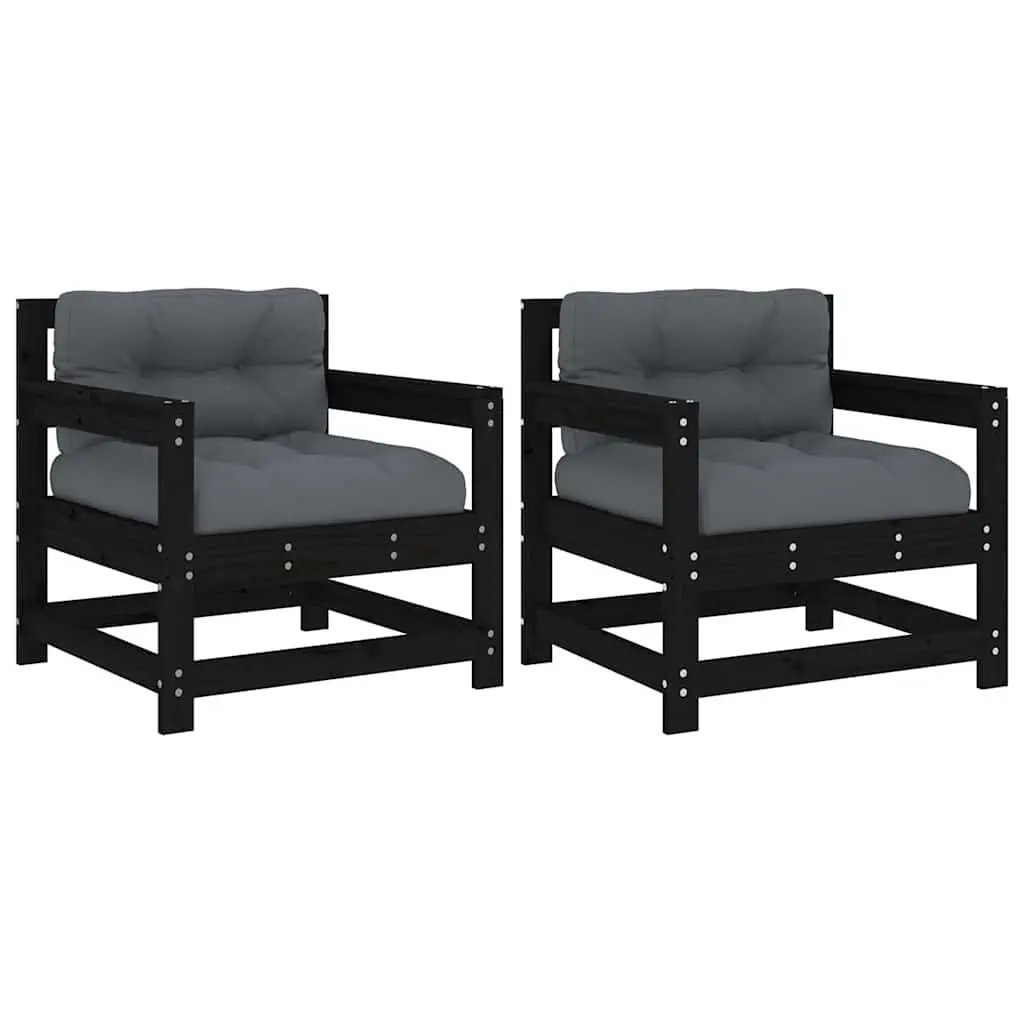 Wooden Garden Chairs with Cushions 2 Pcs Black Patio Seating Set