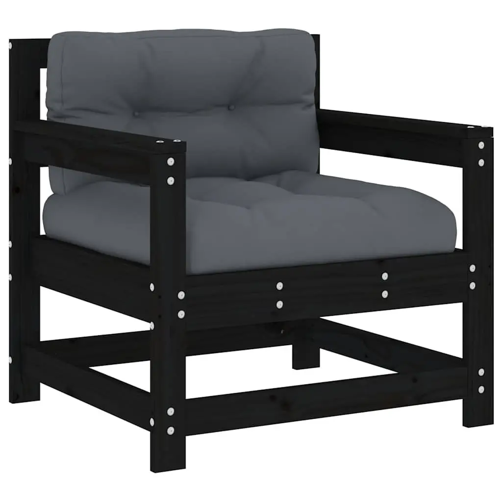 Wooden Garden Chairs with Cushions 2 Pcs Black Patio Seating Set