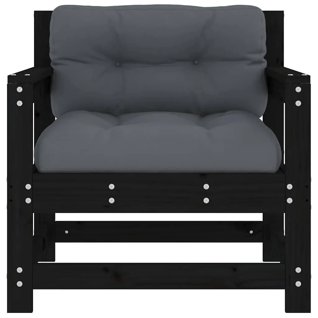 Wooden Garden Chairs with Cushions 2 Pcs Black Patio Seating Set