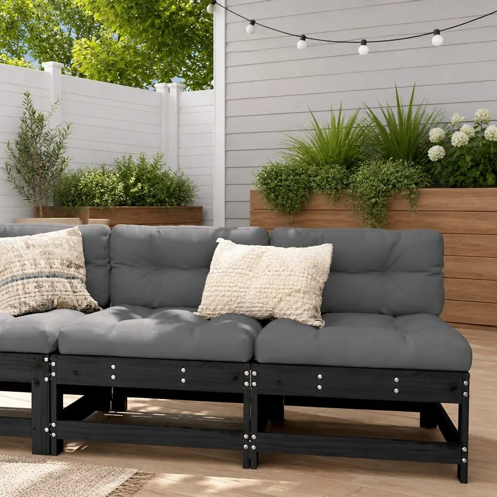 Middle Sectional Sofa Units with Cushions 2 pcs Black Pine Outdoor Garden Seating