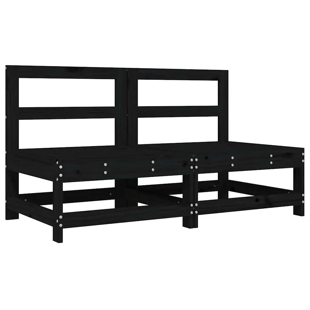 Middle Sectional Sofa Units with Cushions 2 pcs Black Pine Outdoor Garden Seating