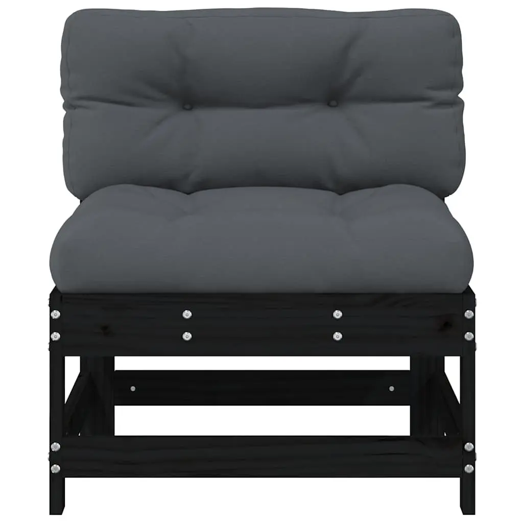 Middle Sectional Sofa Units with Cushions 2 pcs Black Pine Outdoor Garden Seating