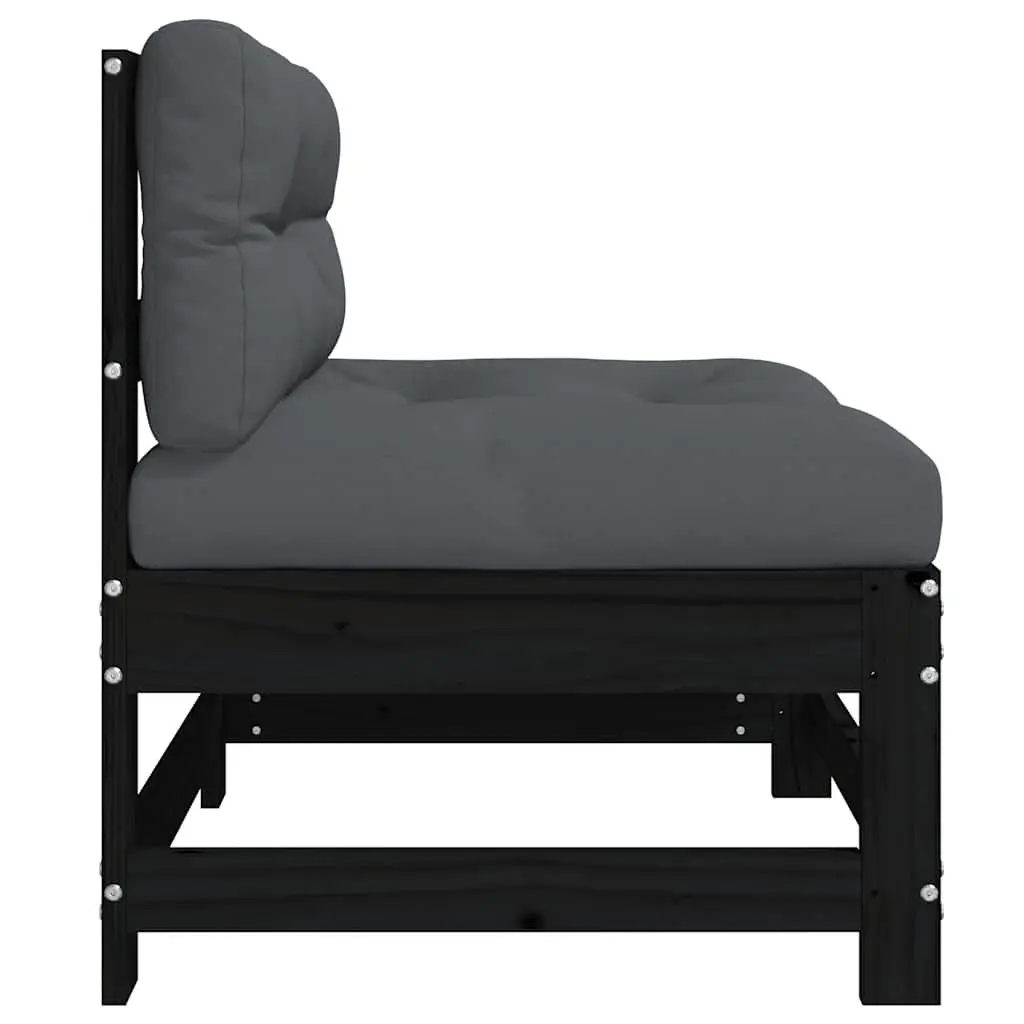Middle Sectional Sofa Units with Cushions 2 pcs Black Pine Outdoor Garden Seating