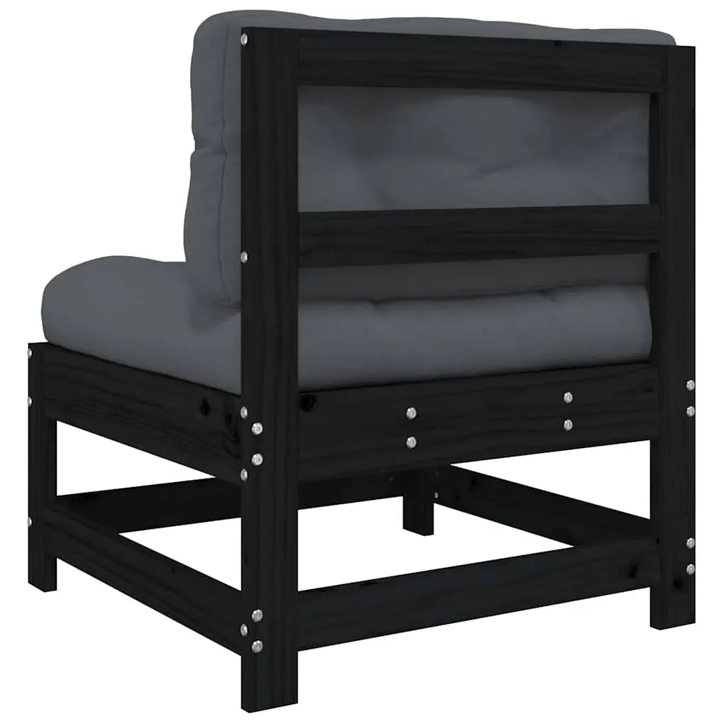 Middle Sectional Sofa Units with Cushions 2 pcs Black Pine Outdoor Garden Seating