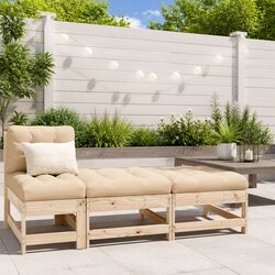 Garden Footstools with Cushions 2pcs Outdoor Seating Brown Wooden Patio