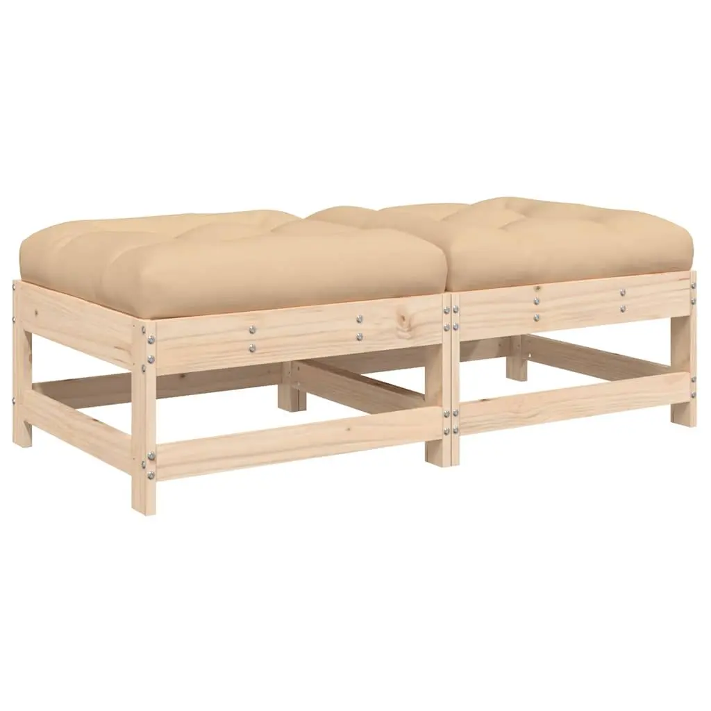 Wooden Garden Footstools Outdoor Seating 2pcs Brown with Cushions