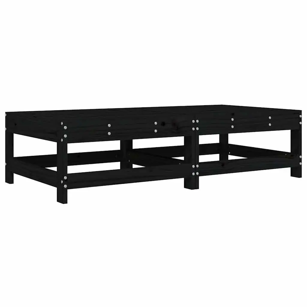 Outdoor Garden Footstools with Cushions Set of 2 Black Wood Patio Seating