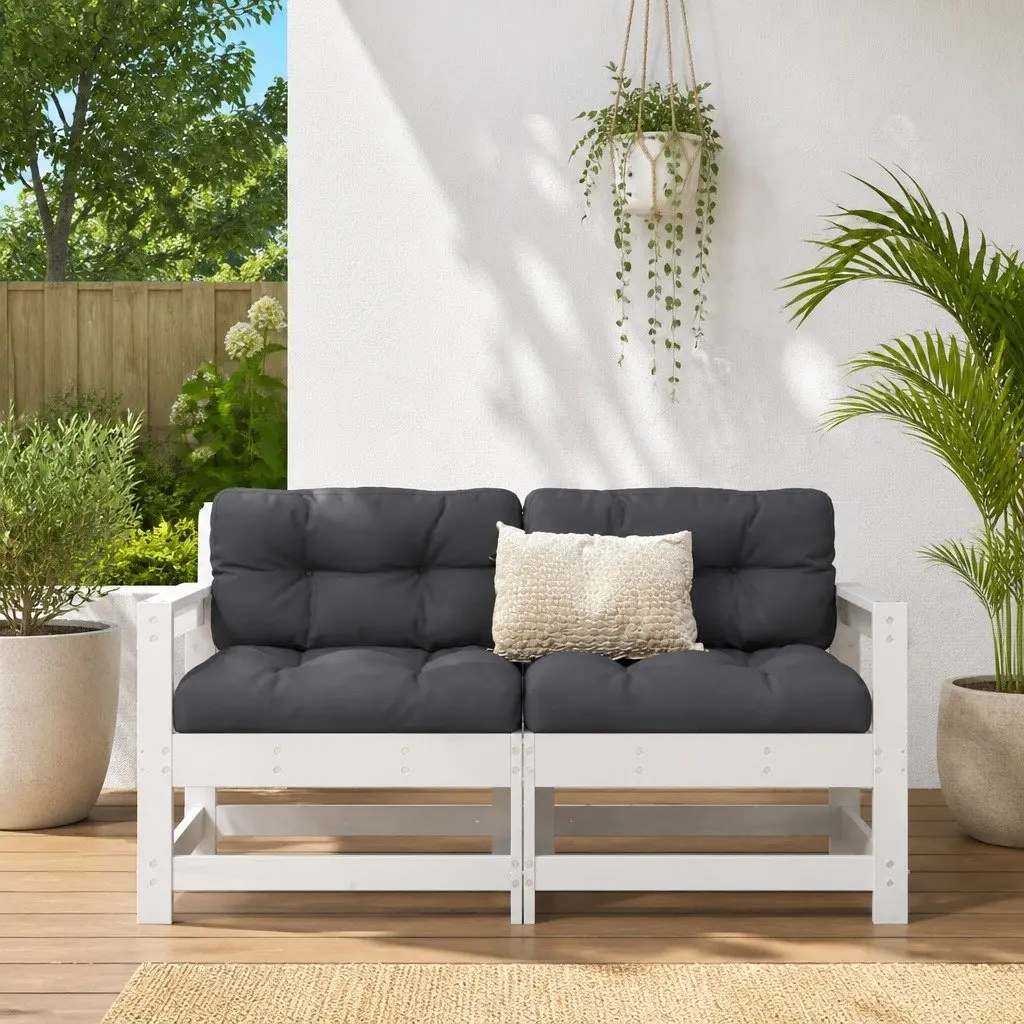 Garden Chairs Set of 2 Outdoor Seating White Wood with Cushions