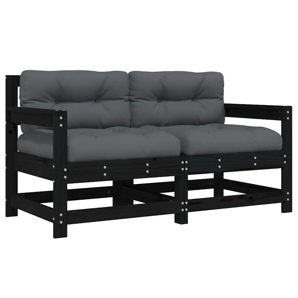 Outdoor Garden Chairs with Cushions Set of 2 Black Wood Patio Seating Furniture