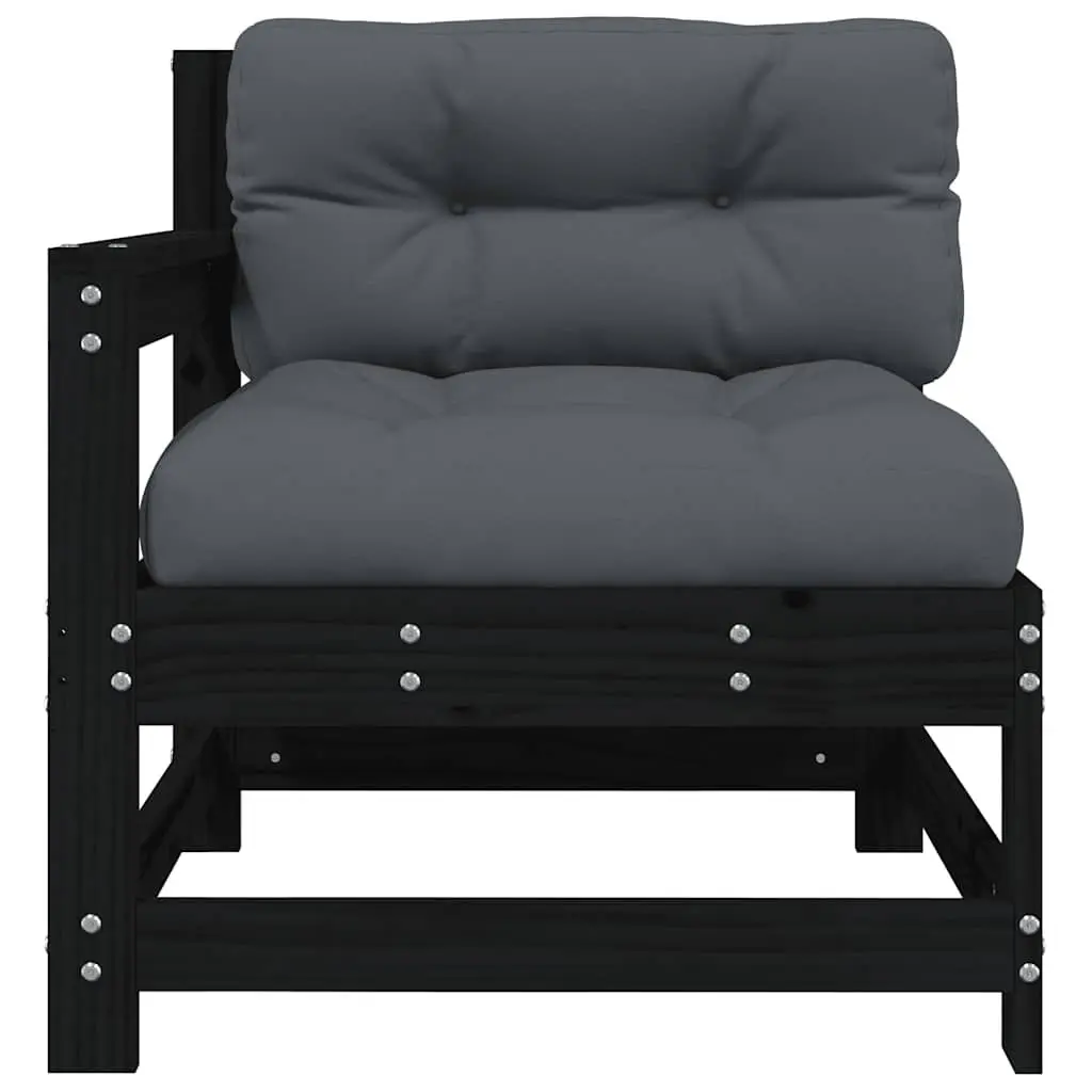 Outdoor Garden Chairs with Cushions Set of 2 Black Wood Patio Seating Furniture