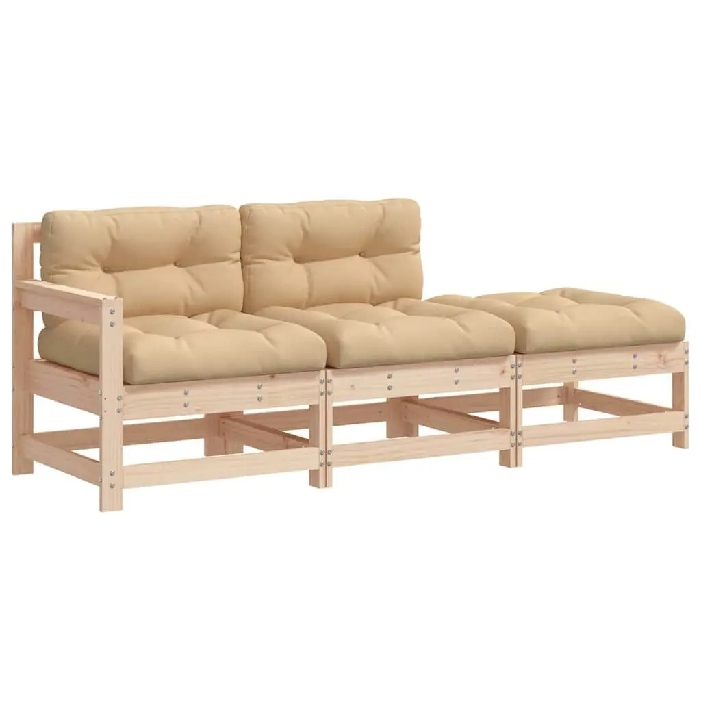 3 Piece Garden Lounge Set Solid Wood Outdoor Sectional Sofa with Cushions Brown