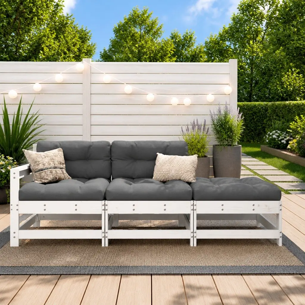 3 Piece Garden Lounge Set Outdoor Seating White Wood