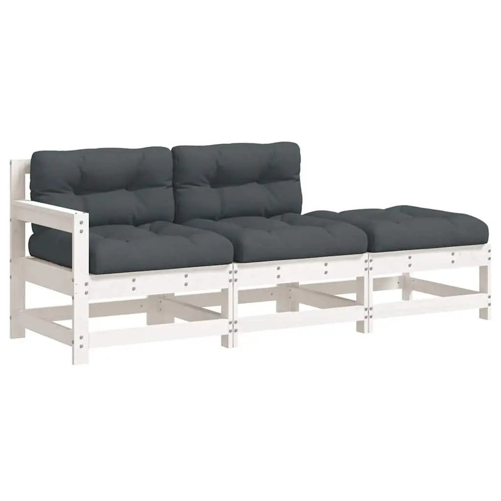 3 Piece Garden Lounge Set Outdoor Seating White Wood