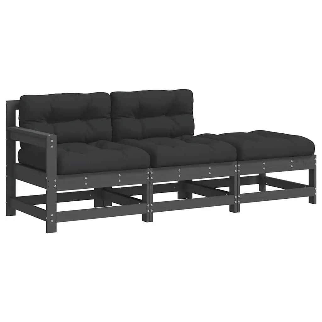 3 Piece Garden Lounge Set Outdoor Sofa Cushions Grey Wood