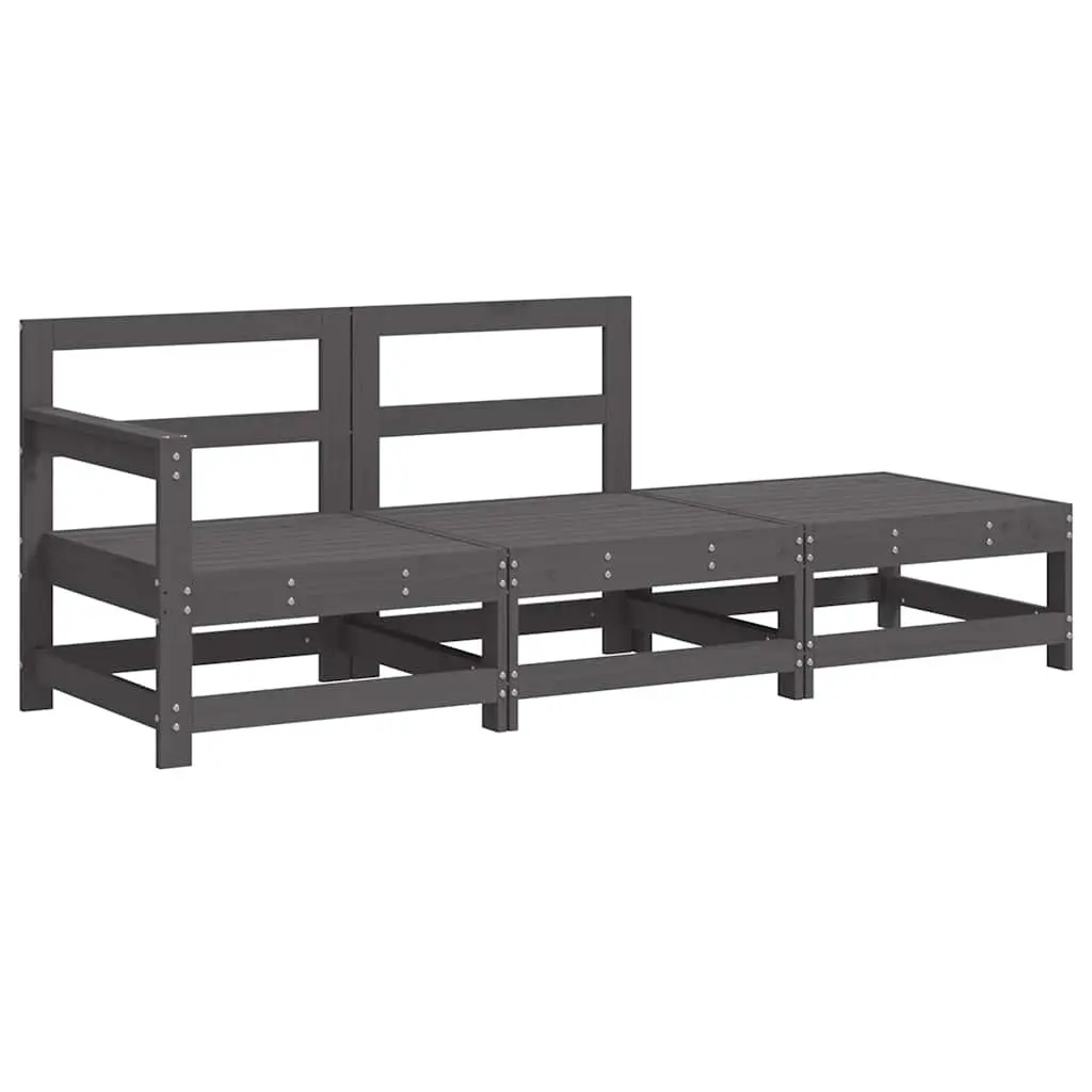 3 Piece Garden Lounge Set Outdoor Sofa Cushions Grey Wood