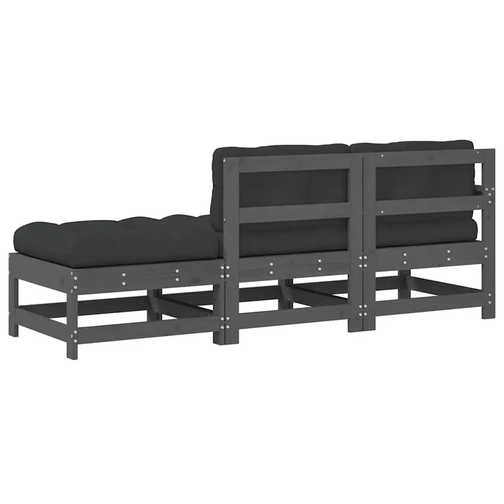 3 Piece Garden Lounge Set Outdoor Sofa Cushions Grey Wood