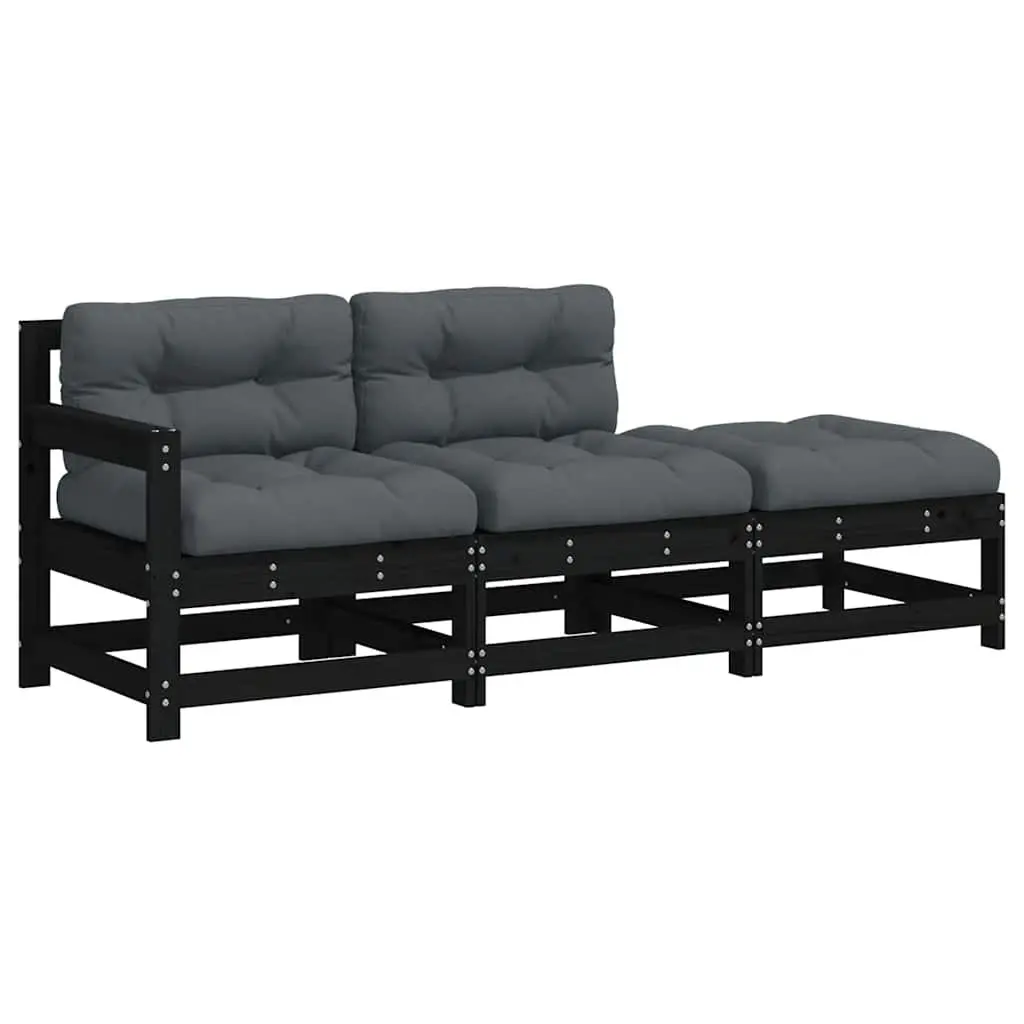 Outdoor Lounge Set Garden Sofa 3 Piece Black Cushions