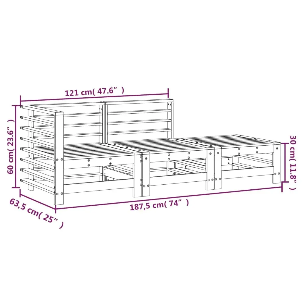 3 Piece Outdoor Sectional Sofa Lounge Set Solid Pine Wood Brown