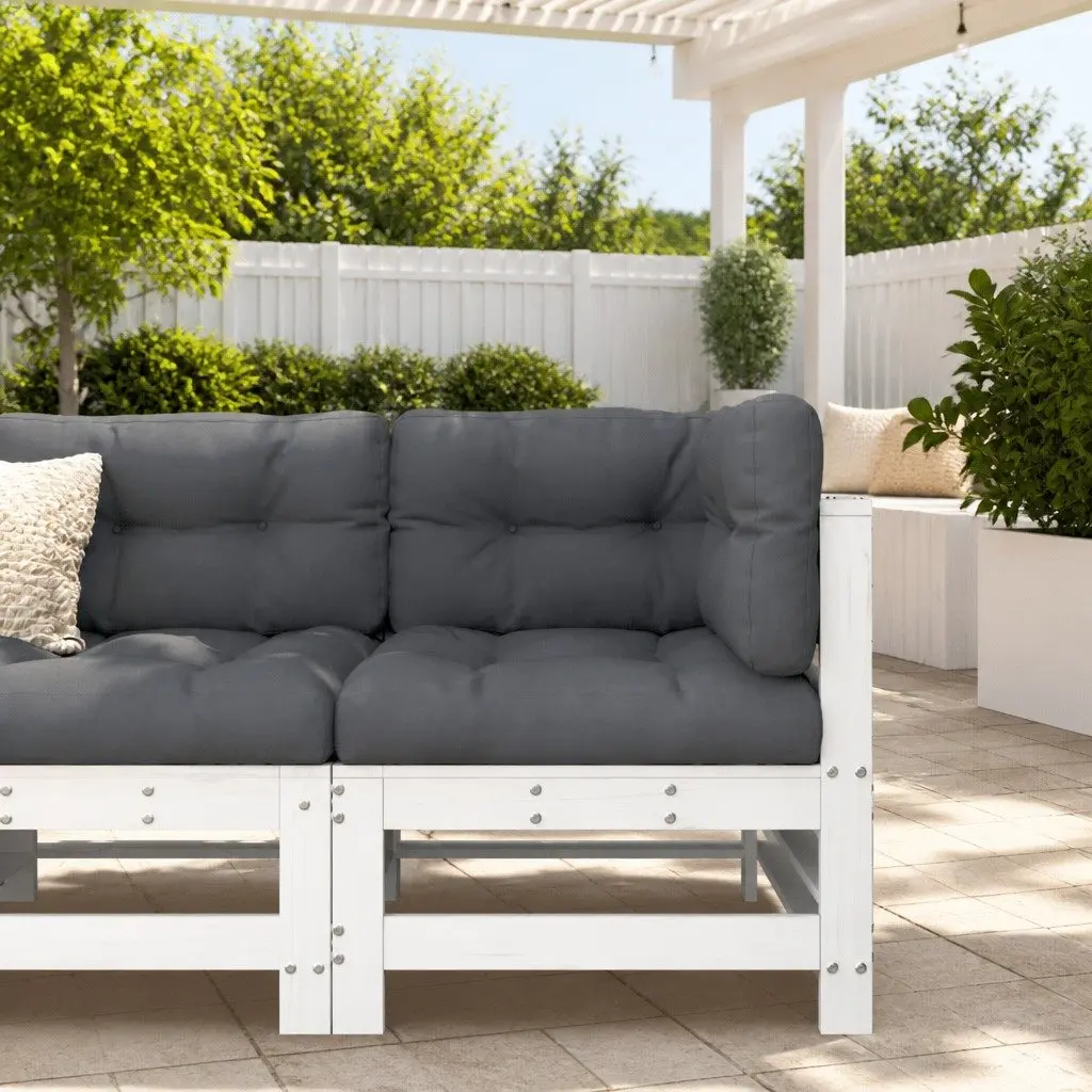 Corner Sofa Outdoor Sectional Patio Garden White Solid Pine Wood with Cushions
