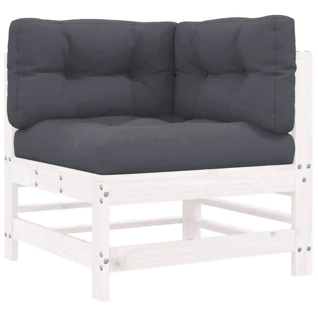 Corner Sofa Outdoor Sectional Patio Garden White Solid Pine Wood with Cushions