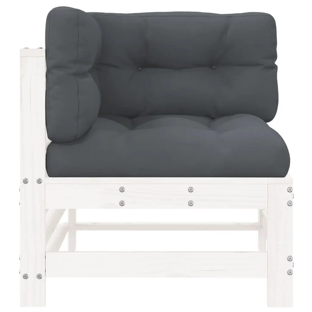 Corner Sofa Outdoor Sectional Patio Garden White Solid Pine Wood with Cushions
