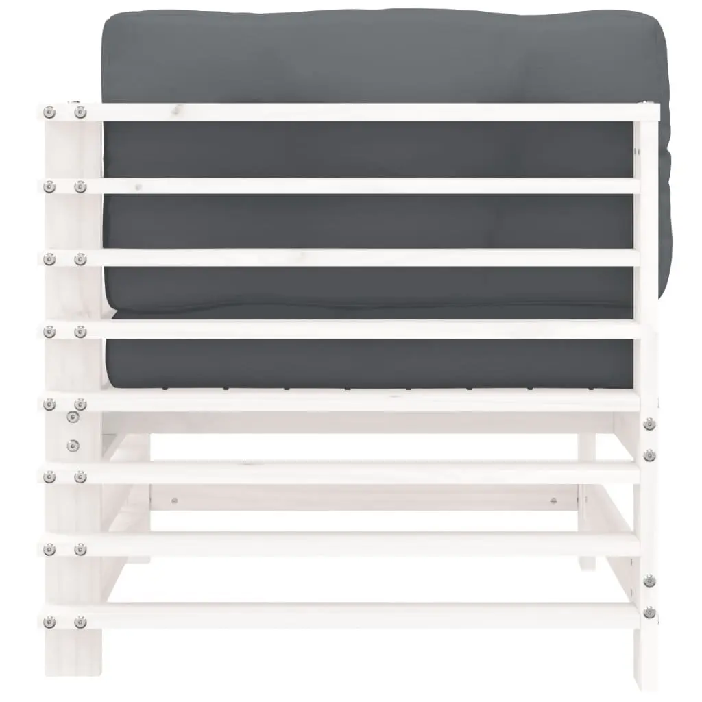 Corner Sofa Outdoor Sectional Patio Garden White Solid Pine Wood with Cushions