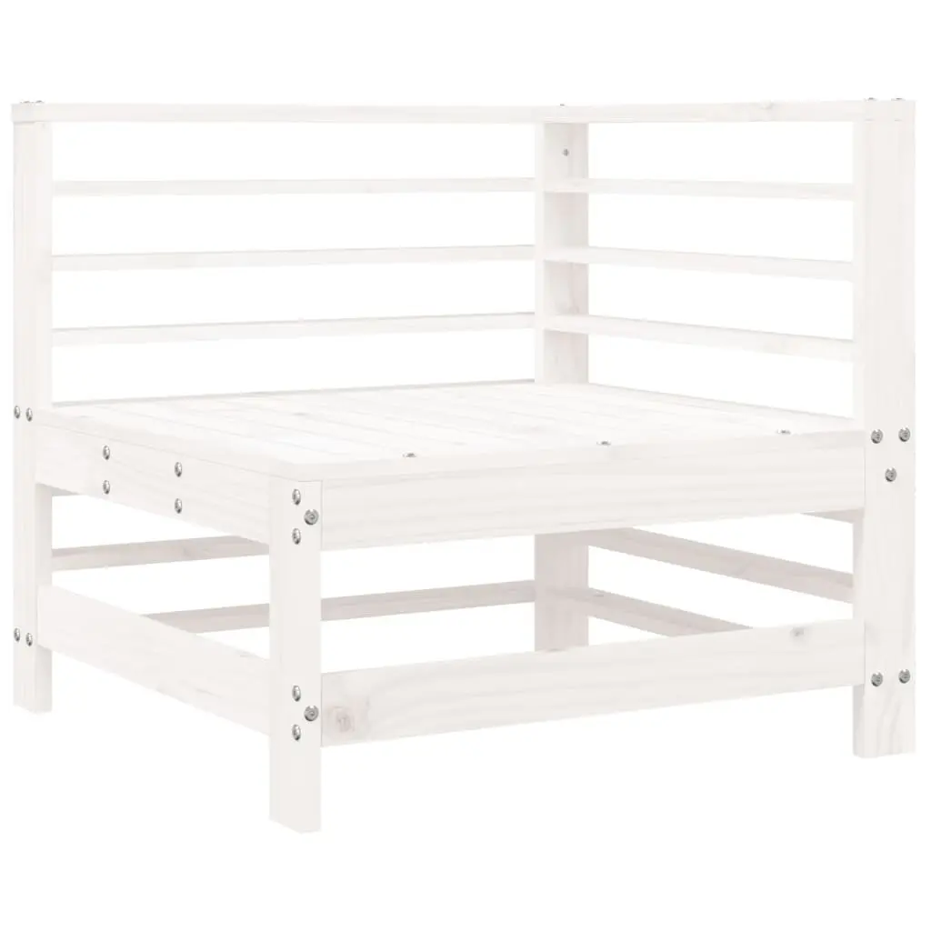 Corner Sofa Outdoor Sectional Patio Garden White Solid Pine Wood with Cushions